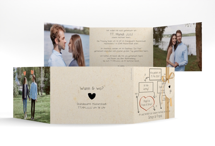 Hochzeitseinladung Entscheidung A6 Doppel-Klappkarte beige