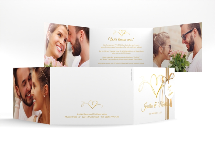 Hochzeitseinladung Envie A6 Doppel-Klappkarte gold hochglanz