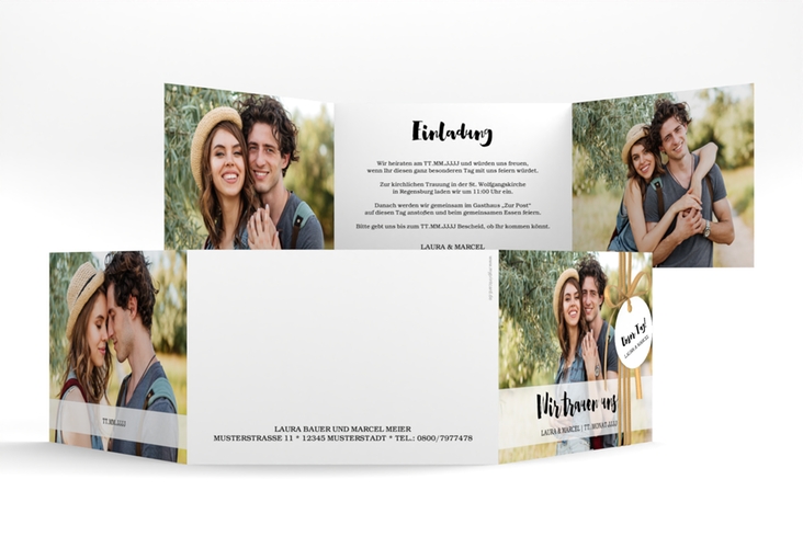 Hochzeitseinladung Mirage A6 Doppel-Klappkarte weiss