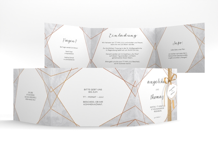 Hochzeitseinladung Asymmetry A6 Doppel-Klappkarte grau hochglanz