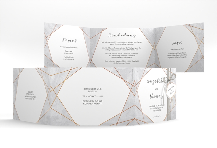 Hochzeitseinladung Asymmetry A6 Doppel-Klappkarte grau hochglanz