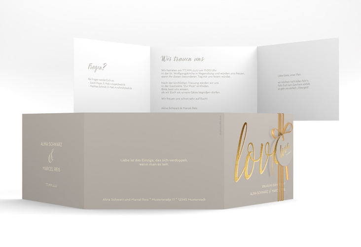 Hochzeitseinladung Glam A6 Doppel-Klappkarte grau hochglanz