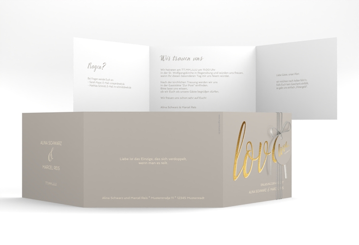 Hochzeitseinladung Glam A6 Doppel-Klappkarte grau hochglanz