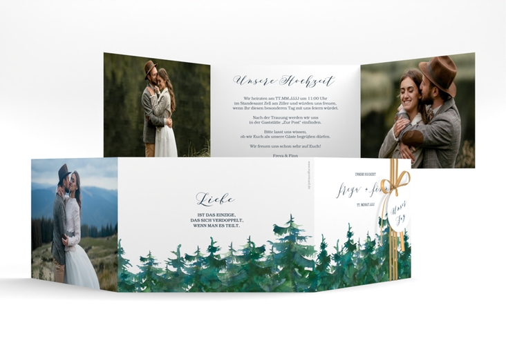 Hochzeitseinladung Evergreen A6 Doppel-Klappkarte weiss