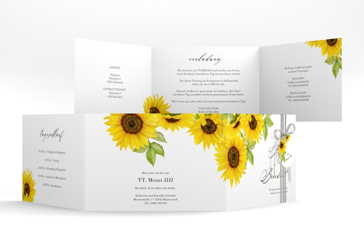 Hochzeitseinladung Sonnenblume A6 Doppel-Klappkarte weiss