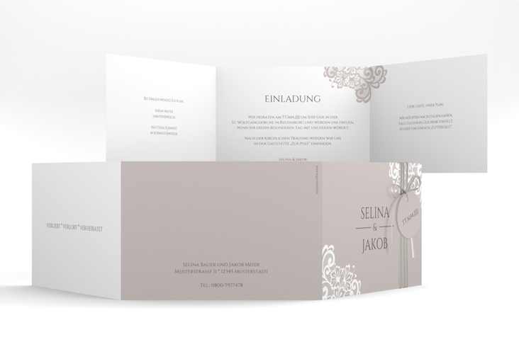 Hochzeitseinladung Vintage A6 Doppel-Klappkarte hochglanz mit floraler Spitze