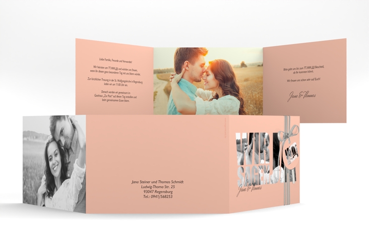 Hochzeitseinladung Letters A6 Doppel-Klappkarte apricot