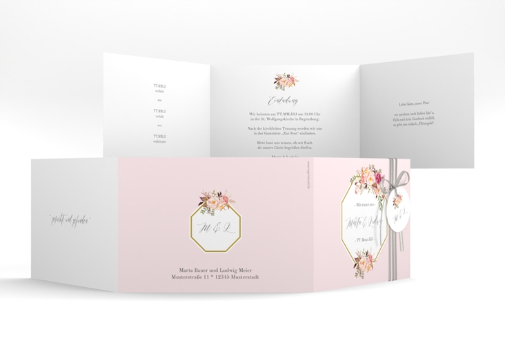 Hochzeitseinladung Prachtvoll A6 Doppel-Klappkarte rosa hochglanz