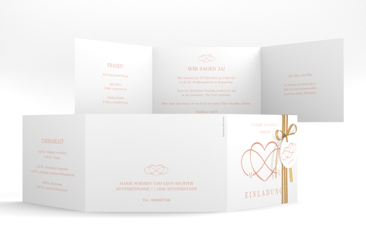 Hochzeitseinladung Infinity A6 Doppel-Klappkarte apricot