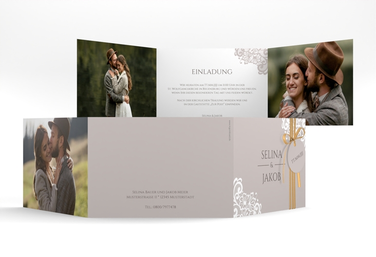 Hochzeitseinladung Vintage A6 Doppel-Klappkarte mit floraler Spitze