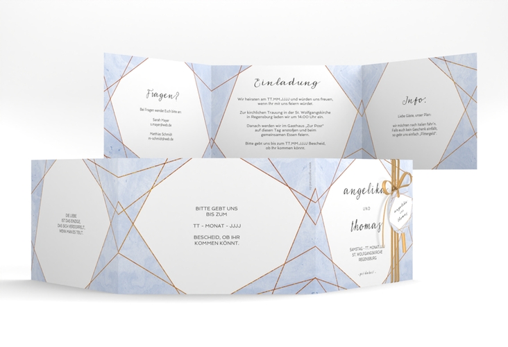 Hochzeitseinladung Asymmetry A6 Doppel-Klappkarte blau hochglanz