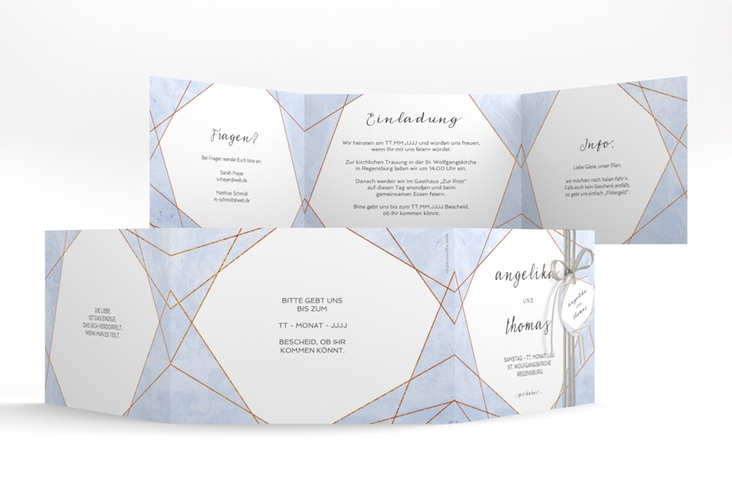 Hochzeitseinladung Asymmetry A6 Doppel-Klappkarte blau hochglanz