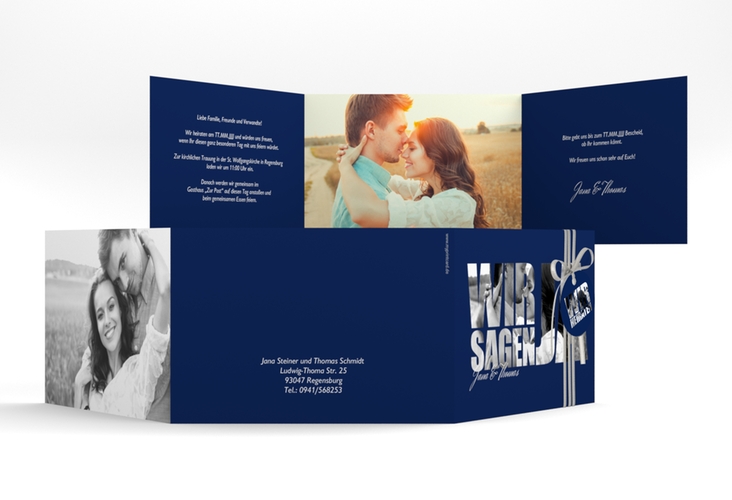 Hochzeitseinladung Letters A6 Doppel-Klappkarte blau