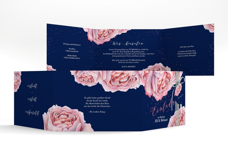 Hochzeitseinladung Cherie A6 Doppel-Klappkarte rosa