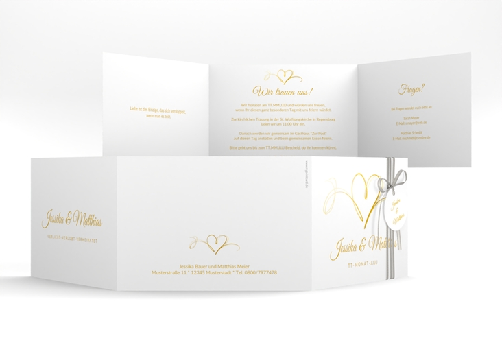 Hochzeitseinladung Envie A6 Doppel-Klappkarte gold hochglanz