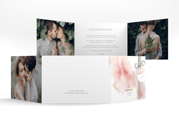 Hochzeitseinladung Pastell A6 Doppel-Klappkarte