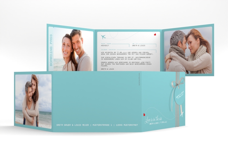 Hochzeitseinladung Weddingpass A6 Doppel-Klappkarte blau