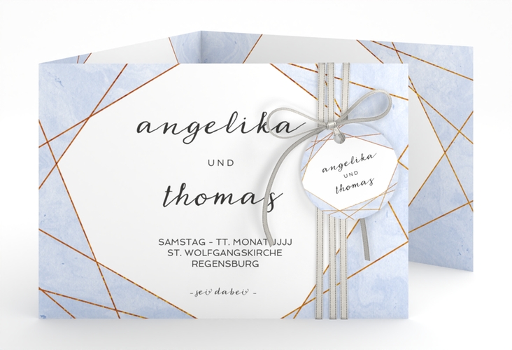 Hochzeitseinladung Asymmetry A6 Doppel-Klappkarte blau hochglanz