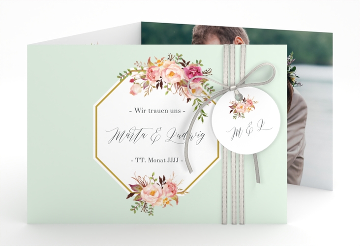 Hochzeitseinladung Prachtvoll A6 Doppel-Klappkarte mint hochglanz