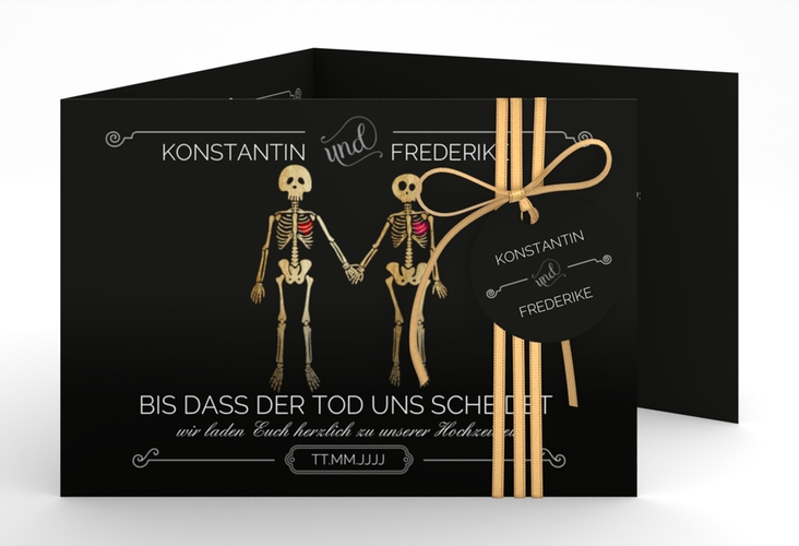 Hochzeitseinladung Bones A6 Doppel-Klappkarte schwarz hochglanz