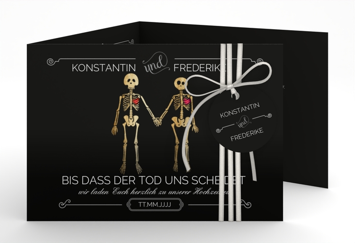 Hochzeitseinladung Bones A6 Doppel-Klappkarte schwarz hochglanz
