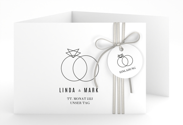 Hochzeitseinladung Rings A6 Doppel-Klappkarte weiss hochglanz