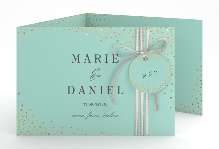 Hochzeitseinladung Glitter A6 Doppel-Klappkarte mint hochglanz