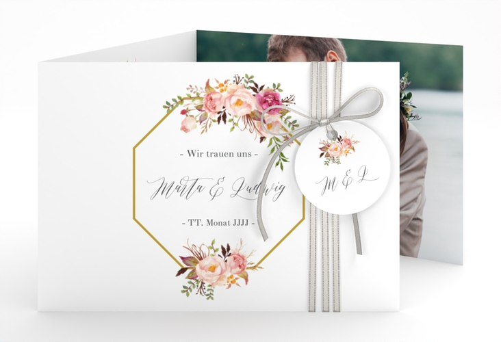Hochzeitseinladung Prachtvoll A6 Doppel-Klappkarte weiss hochglanz