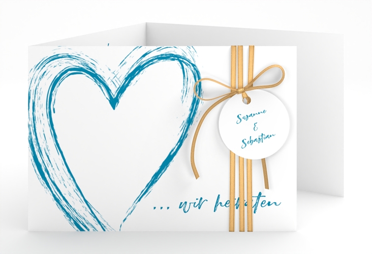 Hochzeitseinladung Liebe A6 Doppel-Klappkarte tuerkis hochglanz
