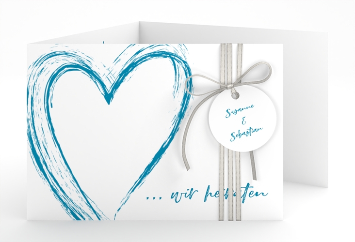 Hochzeitseinladung Liebe A6 Doppel-Klappkarte tuerkis hochglanz