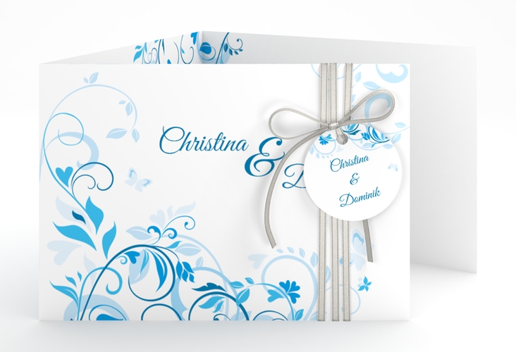 Hochzeitseinladung Lilly A6 Doppel-Klappkarte blau hochglanz