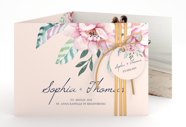 Hochzeitseinladung Blooming A6 Doppel-Klappkarte rosa