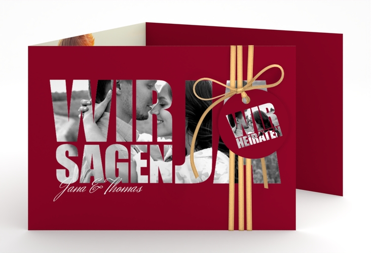Hochzeitseinladung Letters A6 Doppel-Klappkarte rot hochglanz
