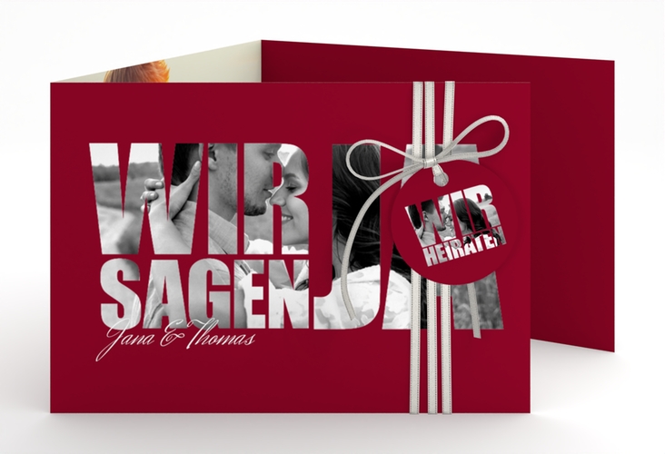 Hochzeitseinladung Letters A6 Doppel-Klappkarte rot hochglanz