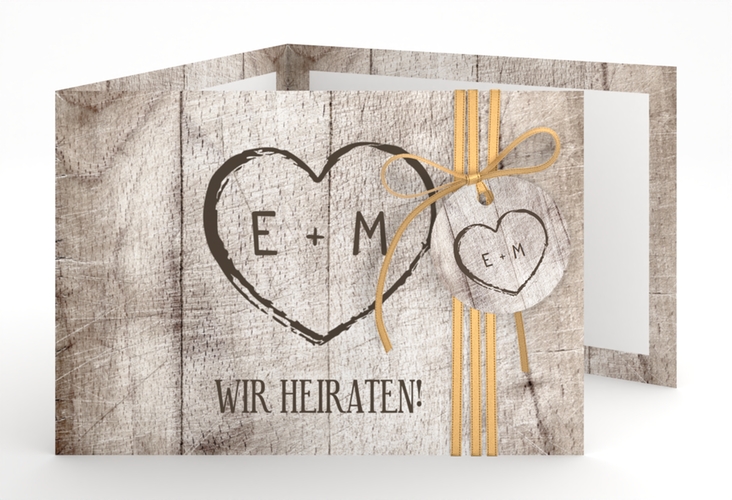 Hochzeitseinladung Wood A6 Doppel-Klappkarte weiss hochglanz