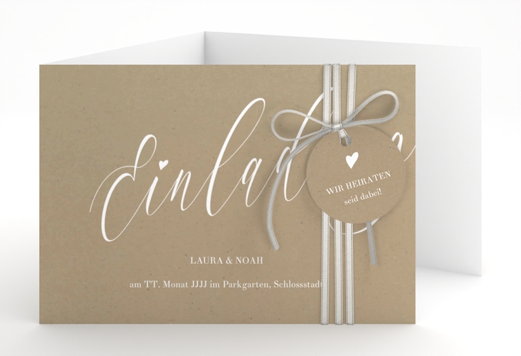 Hochzeitseinladung Kalligrafie A6 Doppel-Klappkarte Kraftpapier
