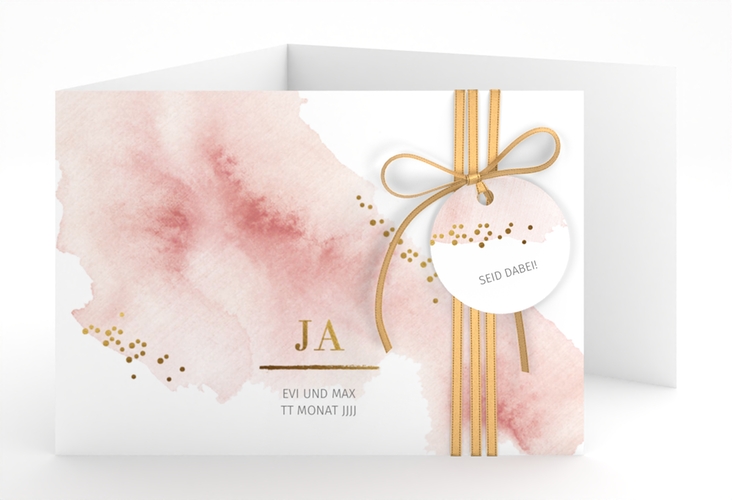 Hochzeitseinladung Pastell A6 Doppel-Klappkarte hochglanz