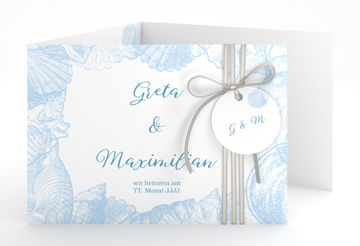 Hochzeitseinladung Muschelreich A6 Doppel-Klappkarte