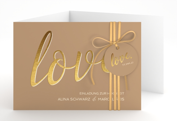 Hochzeitseinladung Glam A6 Doppel-Klappkarte beige hochglanz
