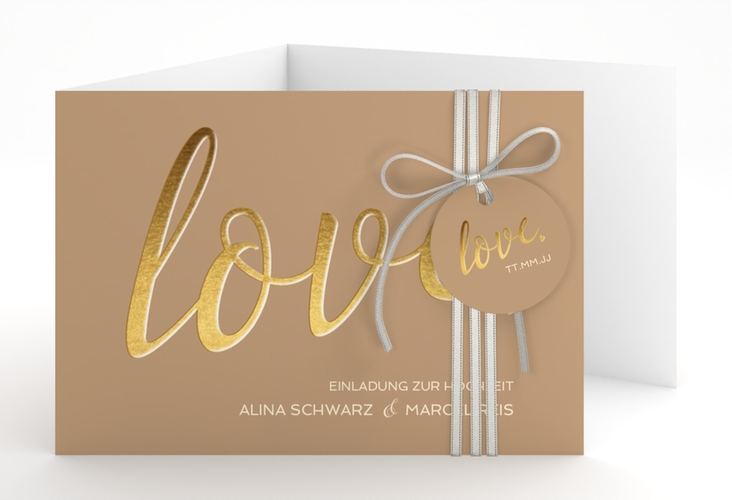 Hochzeitseinladung Glam A6 Doppel-Klappkarte beige hochglanz