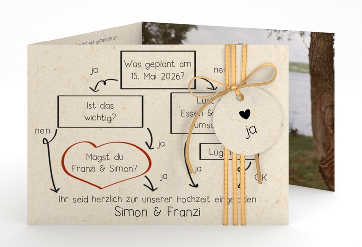 Hochzeitseinladung Entscheidung A6 Doppel-Klappkarte beige