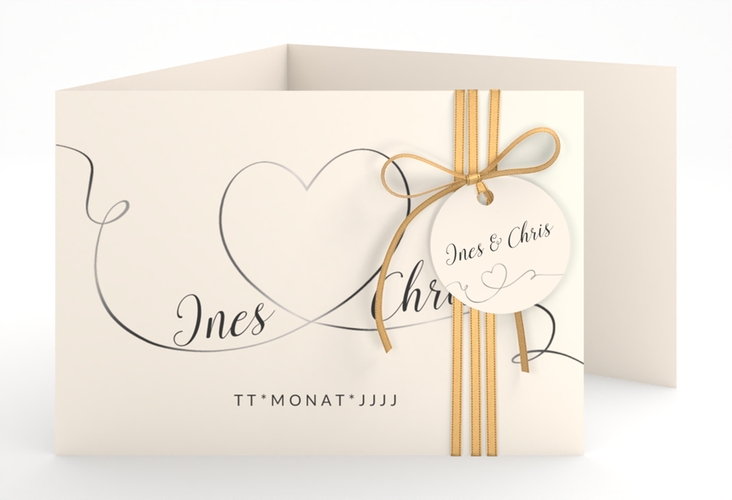 Hochzeitseinladung Dolce A6 Doppel-Klappkarte beige hochglanz