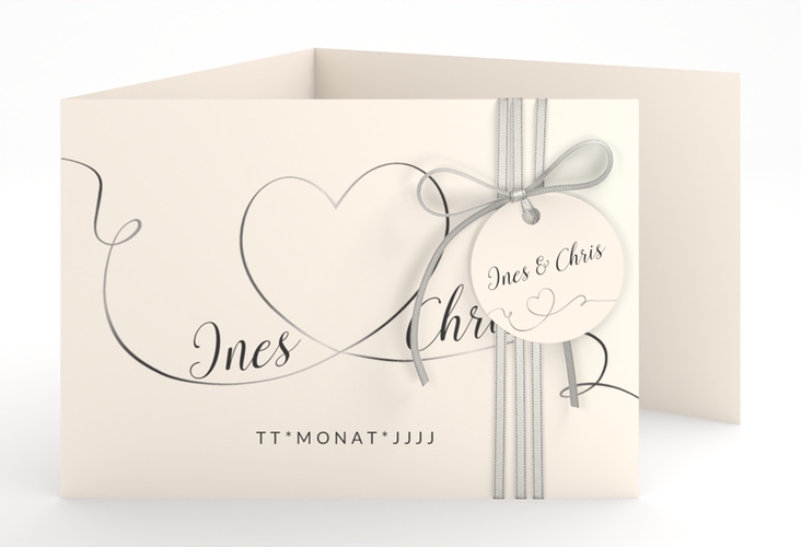 Hochzeitseinladung Dolce A6 Doppel-Klappkarte beige hochglanz