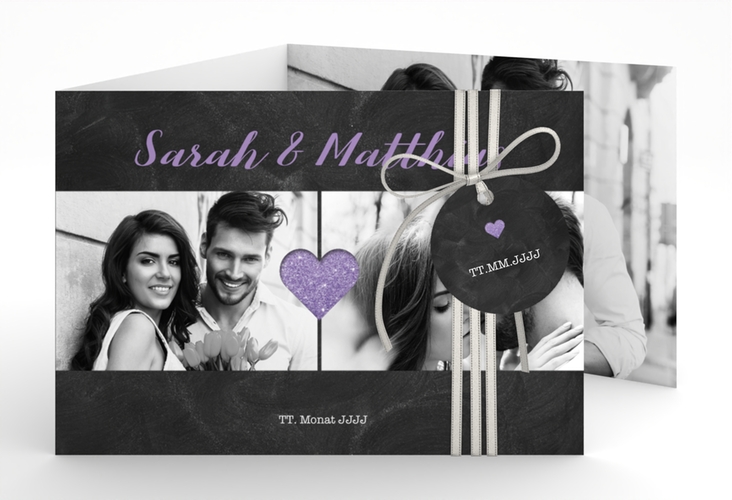 Hochzeitseinladung Sparkly A6 Doppel-Klappkarte lila hochglanz