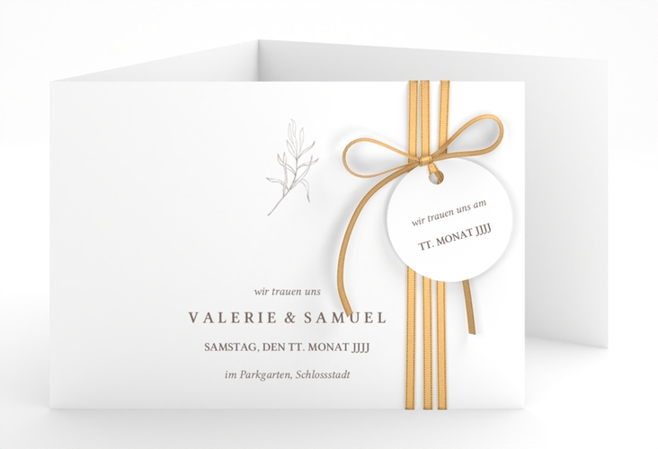 Hochzeitseinladung Ivy A6 Doppel-Klappkarte weiss hochglanz minimalistisch mit kleiner botanischer Illustration