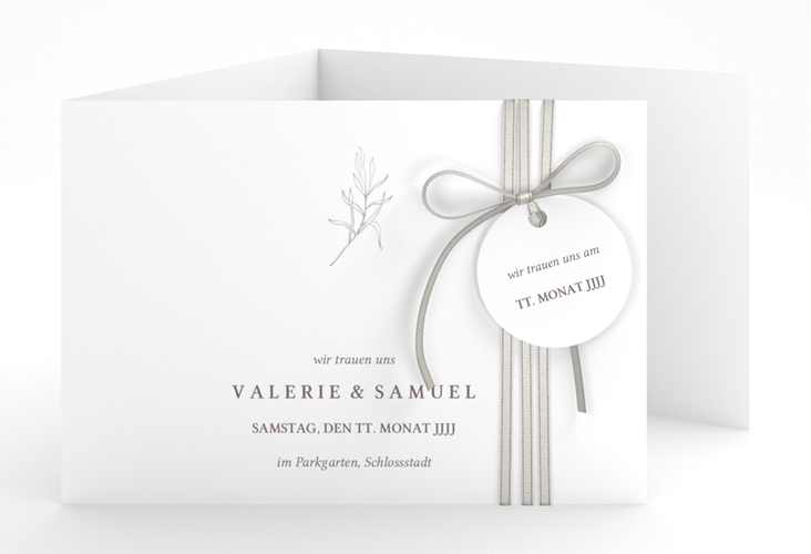 Hochzeitseinladung Ivy A6 Doppel-Klappkarte weiss hochglanz minimalistisch mit kleiner botanischer Illustration