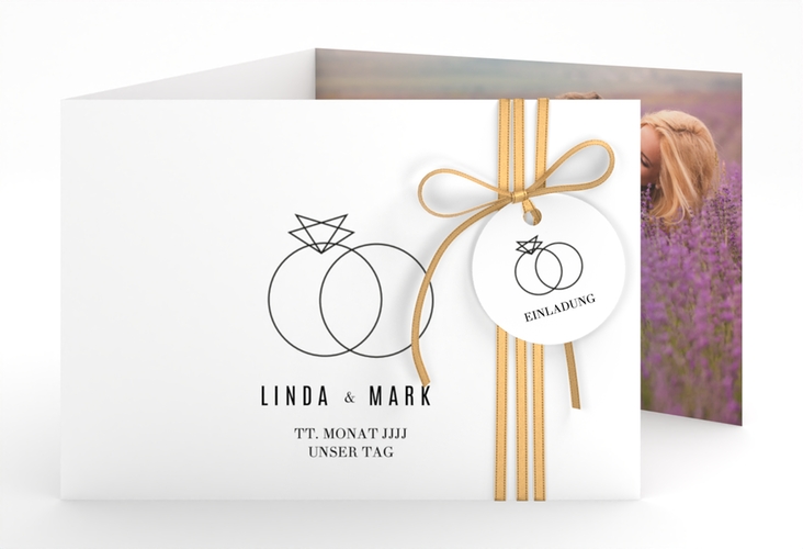 Hochzeitseinladung Rings A6 Doppel-Klappkarte weiss hochglanz