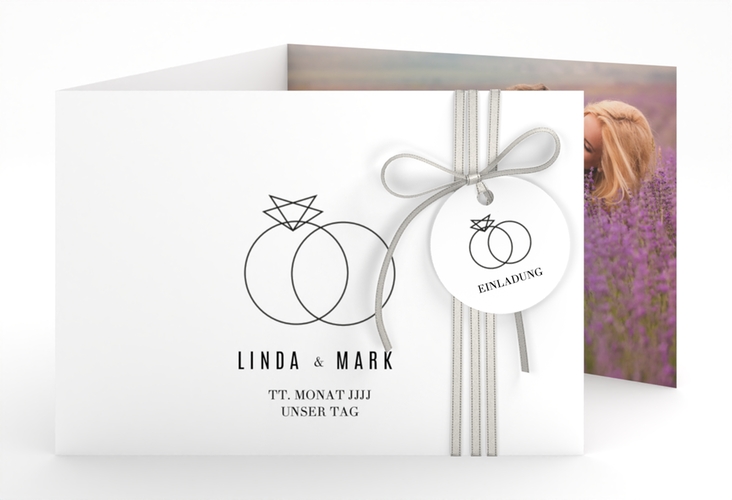 Hochzeitseinladung Rings A6 Doppel-Klappkarte weiss hochglanz