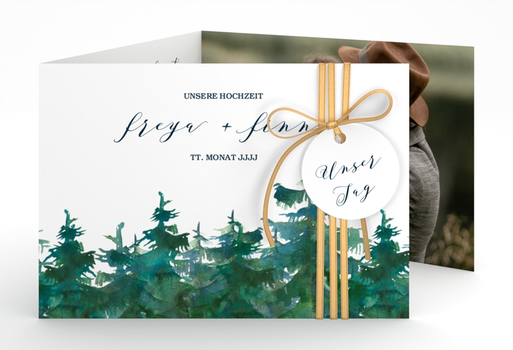 Hochzeitseinladung Evergreen A6 Doppel-Klappkarte weiss