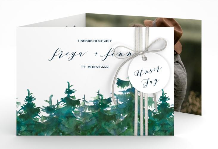 Hochzeitseinladung Evergreen A6 Doppel-Klappkarte weiss